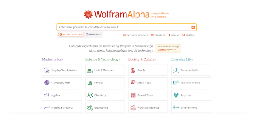 WolframAlpha search engine page